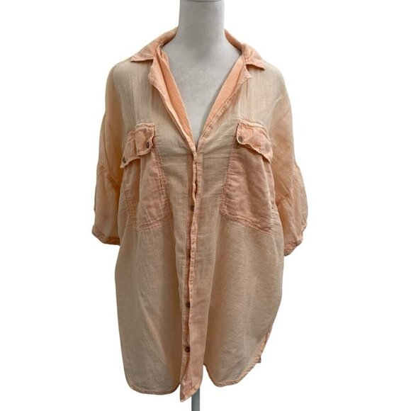 Free People Oversized Gauze Slub Cotton Lightweight Button Down Shirt Pink Small - Picture 1 of 7